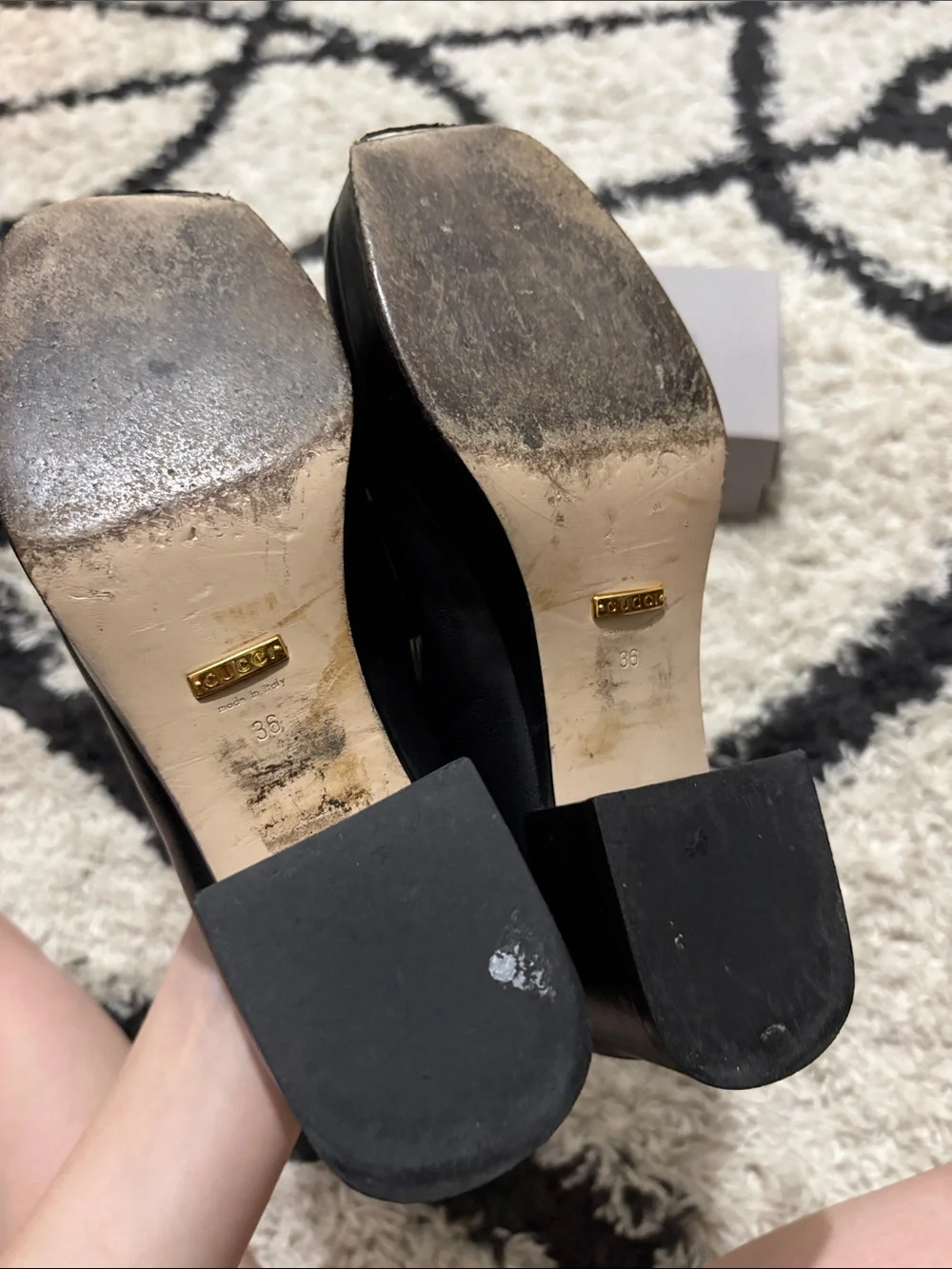 Gucci Black Leather Platform Horsebit Loafers with Gold Hardware